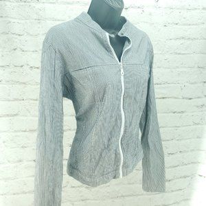 Kathy Ireland Womens Blue White Striped Long Sleeve Full Zip Jacket Size Large